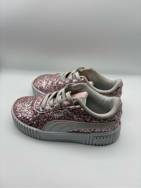 Puma Kids Pink Glitter Low-Top Sneakers with Gray Accents